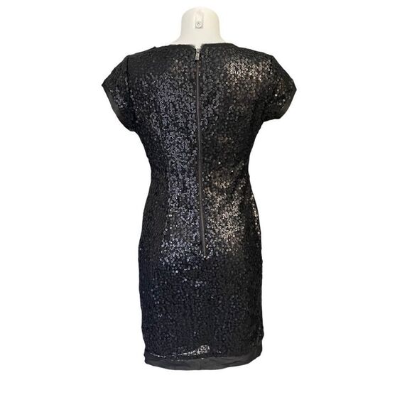 Vince Camuto Black Fully Sequinned Mini Evening/ Casual Dress Frayed Trims Sz 4 - Picture 5 of 10